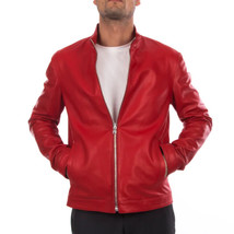 RED Men&#39;s Genuine Lambskin Soft Leather Handmade Casual Biker Stylish Jacket - $107.30+