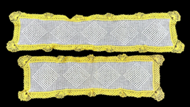 Vintage Hand Crochet White Yellow Table Runner Dresser Scarf Doilies 45x10 Inch - £13.77 GBP
