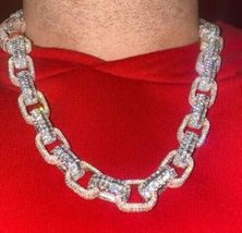 mens 16mm x 20 Inch Cuban Link Necklace 13ct Simulated Diamond 925 Silver - £887.68 GBP