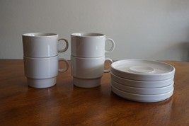 Lot 4x White Bauhaus Trend Pacific Coffee Tea Cup w/Saucer Isamu Kenmoch... - $698.90 MXN