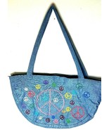 Cute Blue Half Circle Peace Sign Tote Bag Handbag Purse 20&quot;W x 11&quot;D - $7.87