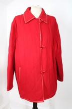 Vtg Fleurette M/L? 47&quot; Chest Red Quilted Camel Hair Duffle Coat Leather Trim - £111.60 GBP