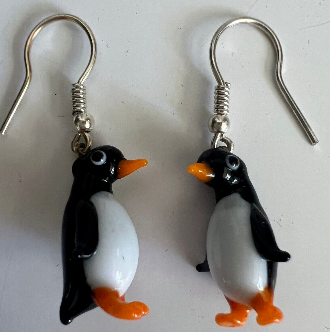 New Collection!! Murano Glass Handmade Penguin & 925 Sterling Silver Earrings - $27.96
