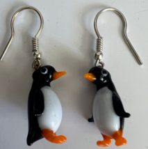 New Collection!! Murano Glass Handmade Penguin &amp; 925 Sterling Silver Earrings - £22.45 GBP