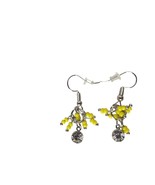 Handmade Boho Yellow Seed Bead Drop Earrings with Rhinestone Charm Jewelry - $29.77 CAD