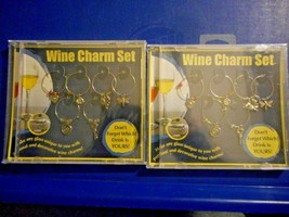 2002 2 Sets Of Six (6) Wine Bottle Ring Silver Color Metal Charms New In Case - £17.13 GBP