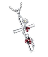 Cross Necklace 925 Sterling Silver Butterfly Crystal Cremation Urn - $2,169.93 MXN