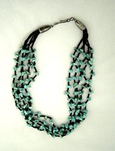 Natural Turquoise Chips and Black Onyx Seeds Necklace Jewelry 18 inch Sterling - £35.57 GBP