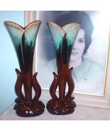 Two CCC Pottery Tall Vases Canadian Ceramic Craft Flame Glaze - $48.00