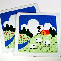 Farm Scene 7x7&quot; Hot Pads Set Vintage 1980s Ballonoff Nina Sheep Windmill... - $14.70