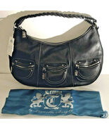 Leonello Borghi Black Pebbled Leather Bag Triple Zip Pockets Braided Han... - $24.90