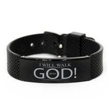 Motivational Christian Black Shark Mesh Bracelet, I Will Walk with God!, Inspira - £19.54 GBP