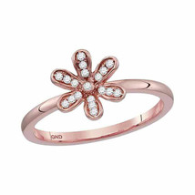 10kt Rose Gold Womens Round Diamond Flower Floral Stackable Band Ring 1/8 Cttw - £239.15 GBP