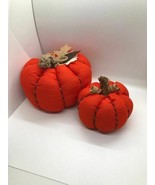 2 HANDMADE ORANGE  CLOTH PUMPKINS - £12.51 GBP