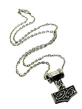 Thors Hammer Pendant Asgard Viking Mjolnir 18&quot; Chain Necklace Jewellery Norse - £5.66 GBP