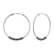 925 Sterling Silver 40 mm Bali Hoop Earrings - £18.66 GBP