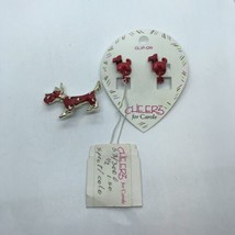 Vintage Red Scotty Dog Clip Earrings Pin lot Puppy kitsch Cheers for Car... - £11.86 GBP