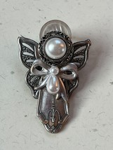 Handmade from Vintage Utensil Button &amp; New Metal &amp; Faux Pearl Parts ANGEL Holida - £11.76 GBP