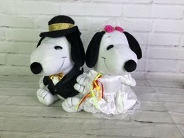 Peanuts Snoopy &amp; Belle Wedding Bride Groom Plush Stuffed Dolls Tuxedo Dress - £69.24 GBP