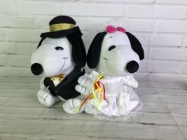 Peanuts Snoopy &amp; Belle Wedding Bride Groom Plush Stuffed Dolls Tuxedo Dress - £69.23 GBP