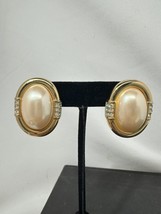 Vintage Givenchy Earrings Stud Faux Pearl And Crystals Diamond Topaz Colored - £51.12 GBP