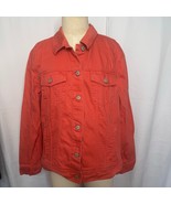 Old Navy Coral Denim Trucker Jacket Women’s XL 100% Cotton Button Front - $41.01 CAD
