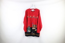 Vintage 90s Streetwear Womens 2XL Christmas Knit Crewneck Tunic Sweater Red - £43.32 GBP