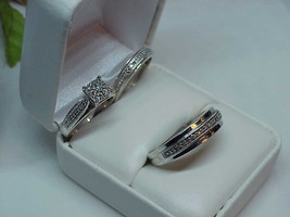 Antique Sterling Diamond 1.00ct  Ring Wedding Set 3pc Sz 6 &amp; 10 9.3 Gr Men Women - £224.70 GBP