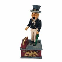 Mechanical Uncle Sam Coin Bank Mid Century Cast Iron Works 11" Heavy - $47.45