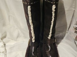 NINE WEST Vintage America Collection Brown Suede Faux Fur Boots Size US 9 M Rare - £65.47 GBP