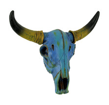 Zeckos Colorful Turquoise Blue Tie Dye Steer Skull Wall Hanging - £31.53 GBP