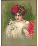 1910 Victorian Print - Lady Holding Two Fox Stoles - £9.73 GBP