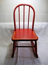 Vintage Classic Design Child&#39;s Doll Red Wood Rocking Chair-Barbie-Play Room-Home - £31.93 GBP