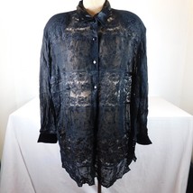 Lane Bryant Design Collection Sheer Embroidered Size 18/20 Black Button Up Shirt - £19.43 GBP