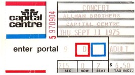 Allman Brothers Band Concert Ticket Stub September 11 1975 Landover Maryland - £27.68 GBP
