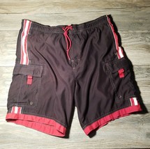 Islander Mens Medium Swim Trunks Lined Red White Black Beach Pool Shorts... - $13.25