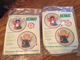 2 NEW Vintage 1977 Bernat Christmas Holiday Cherub Crewel Embroidery Kit #WO9229 - $39.95