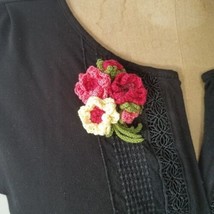 Handmade Floral Corsage Pink Magnetic Brooch Mini Crochet Lapel Pin Bout... - £30.55 GBP