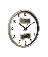 LCD Display Temperature &amp; Humidity Wall Clock - Silver - £52.65 GBP