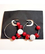 Vintage Red White Loop Earrings Costume Handmade Beaded B66 Maine - $19.99