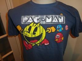 Blue PAC-MAN Distressed logo Video Game Cotton t-shirt Adult M Rare Find - $21.03