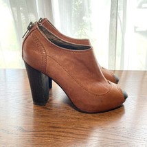 Apepazza Pavia Bootie Women 8.5 Brown Leather Open Peep Toe Ankle Boot Shoe EUC - £22.38 GBP