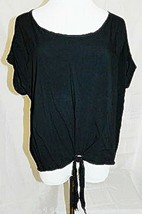 Final Touch Top Tie Waist Black Short Sleeve Shirt Blouse size Medium - £10.29 GBP