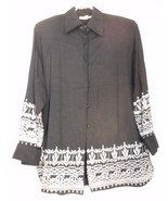 Embroidered Size M Black White unlined Blazer / Jacket / Shirt by Karavan - $374.50 MXN