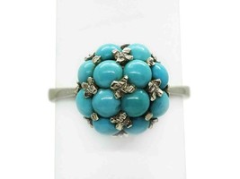 Persian Robin&#39;s Egg Blue Turquoise Cluster Pave Set Ring 18k White Gold Sz 7.25 - £638.68 GBP