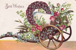 Best Wishes Flowers Two Wheel Cart Postcard B03 - £2.28 GBP