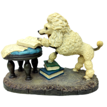 Vintage 80s/90s White Poodle Dog Reading Books Resin Figurine Whimsical Library - £23.34 GBP