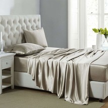 Silk Satin Sheets, 4-Piece Queen Size Satin Bed Sheet Set With Deep Pockets, Coo - £45.70 GBP