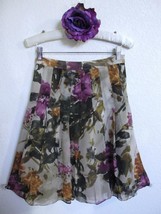 Burberry 100% Silk Chiffon Pleated Watercolor Floral Full Skirt 8 Taupe ... - $85.00