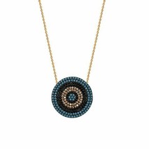 925 Sterling Silver Rose Gold Small Disk Disc CZ Turquoise Necklace 16&quot;-18&quot; - £70.08 GBP